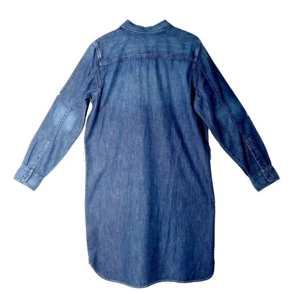 Ralph Lauren Lauren Tie Waist Sash Belt Longsleeve Denim Shirt Dress In Blue - Picture 3 of 10